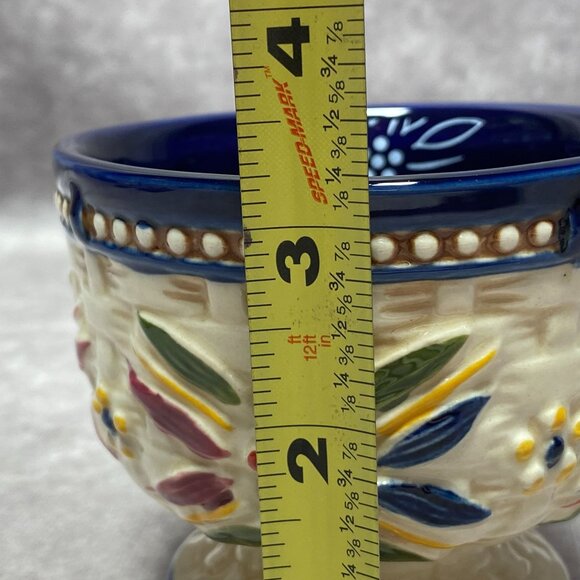 4 Temp-Tations Old World Blue 8Oz Ceramic Basketweave Pedestal Cups Set - Picture 7 of 10